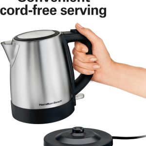 Hamilton Beach 1 Liter Electric Tea Kettle, Water Boiler & Heater Fast Boiling 1500 Watts | BPA Free | Cordless Serving | Auto-Shutoff & Boil-Dry Protection | Mesh Filter | Stainless Steel - Image 4