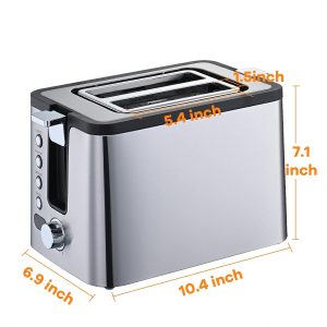 Mecity Toaster 2 Slice Stainless Steel Body, Timer, Bagel, Defrost, Reheat, Cancel Functions, Warming Rack, Removable Tray, 6 Browning Settings, Extra Wide Slots, Bread Toaster 800W - Image 2