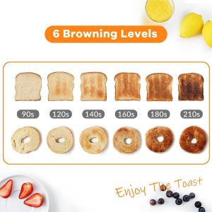 Mecity Toaster 2 Slice Stainless Steel Body, Timer, Bagel, Defrost, Reheat, Cancel Functions, Warming Rack, Removable Tray, 6 Browning Settings, Extra Wide Slots, Bread Toaster 800W - Image 4