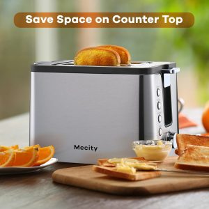 Mecity Toaster 2 Slice Stainless Steel Body, Timer, Bagel, Defrost, Reheat, Cancel Functions, Warming Rack, Removable Tray, 6 Browning Settings, Extra Wide Slots, Bread Toaster 800W - Image 6