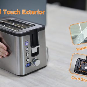 Mecity Toaster 2 Slice Stainless Steel Body, Timer, Bagel, Defrost, Reheat, Cancel Functions, Warming Rack, Removable Tray, 6 Browning Settings, Extra Wide Slots, Bread Toaster 800W - Image 7