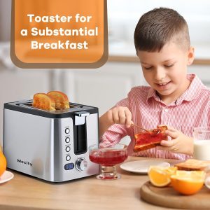 Mecity Toaster 2 Slice Stainless Steel Body, Timer, Bagel, Defrost, Reheat, Cancel Functions, Warming Rack, Removable Tray, 6 Browning Settings, Extra Wide Slots, Bread Toaster 800W - Image 8