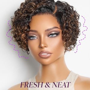 LUVME HAIR Pixie Cut Short Curly Water Wave Glueless Wig 6 Inch Daily Wear Beginner Friendly Natural Look Comfortable Cap Human Hair Lace Front Bob Glueless Pre Cut HD Lace - Image 3