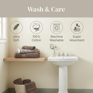 Modern Threads 6 Piece Bath Towel Set – Bathroom Set with 2 Bath Towels, 2 Hand Towels, and 2 Wash Cloths – 100% Cotton, Super Absorbent & Extra Soft – Reversible Botanical Vine (Taupe Brown) - Image 6