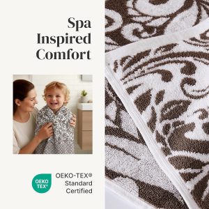 Modern Threads 6 Piece Bath Towel Set – Bathroom Set with 2 Bath Towels, 2 Hand Towels, and 2 Wash Cloths – 100% Cotton, Super Absorbent & Extra Soft – Reversible Botanical Vine (Taupe Brown) - Image 7