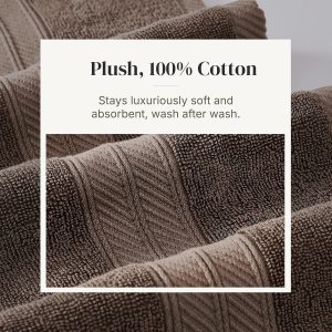 Modern Threads 6 Piece Bath Towel Set – Bathroom Set with 2 Bath Towels, 2 Hand Towels, and 2 Wash Cloths – 100% Cotton, Super Absorbent & Extra Soft – Reversible Botanical Vine (Taupe Brown) - Image 2