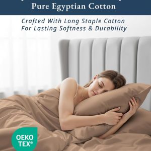 LANE LINEN King Size Sheets 100% Egyptian Cotton Sateen - Taupe King Sheet Set - 4-Piece Set, For A Luxurious Night's Sleep, For A Silky Hotel-Style Bed, Buttery-Soft Silky Sateen - Image 3