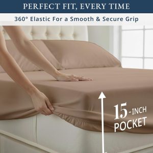 LANE LINEN King Size Sheets 100% Egyptian Cotton Sateen - Taupe King Sheet Set - 4-Piece Set, For A Luxurious Night's Sleep, For A Silky Hotel-Style Bed, Buttery-Soft Silky Sateen - Image 4