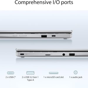 ASUS Chromebook Flip CX1 Convertible Laptop, 14" FHD NanoEdge 360-degree Touchscreen, Intel Celeron N4500 Processor, 128GB eMMC Storage, 8GB RAM, ChromeOS, Transparent Silver, CX1400FKA-AS88FT - Image 4