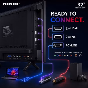 32 Inch Smart LED TV | 60Hz |HD 1366 x 768 Resolution | Android TV with Wi-Fi & DLNA | Quad-Core Processor | 16W Speaker Power | 2x HDMI, 2x USB | Netflix, YouTube, Shahid, 2 Years Warranty NTV3200SLED / NTV3200SLED4 Black - Image 3