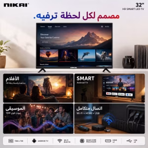 32 Inch Smart LED TV | 60Hz |HD 1366 x 768 Resolution | Android TV with Wi-Fi & DLNA | Quad-Core Processor | 16W Speaker Power | 2x HDMI, 2x USB | Netflix, YouTube, Shahid, 2 Years Warranty NTV3200SLED / NTV3200SLED4 Black - Image 6