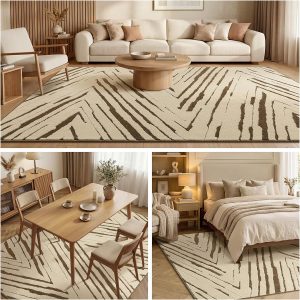 5x7 Area Rug for Living Room, Washable Cream Brown Bedroom Rug Washable Modern Minimalist Rug for Bedroom, Living Room, and Office with Abstract Stripes and Non-Slip Backing - Image 4