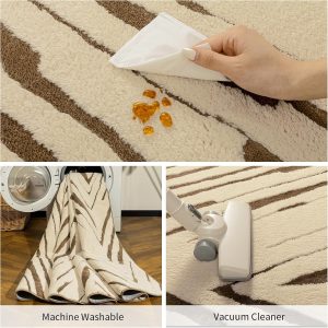 5x7 Area Rug for Living Room, Washable Cream Brown Bedroom Rug Washable Modern Minimalist Rug for Bedroom, Living Room, and Office with Abstract Stripes and Non-Slip Backing - Image 5