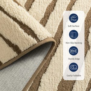 5x7 Area Rug for Living Room, Washable Cream Brown Bedroom Rug Washable Modern Minimalist Rug for Bedroom, Living Room, and Office with Abstract Stripes and Non-Slip Backing - Image 8