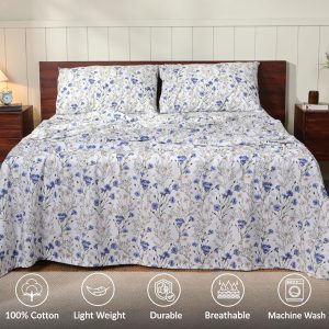 RUVANTI 100% Cotton Queen Sheets, Percale Queen Sheet Set, Sweet Pea 4 Piece Set, 16" Deep Pocket, Crisp & Cooling, Soft & Breathable, Fresh Feel, Durable Hotel-Style for Year-Round Comfort - Image 3