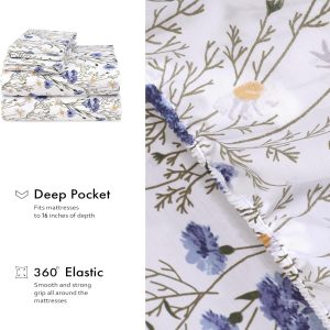 RUVANTI 100% Cotton Queen Sheets, Percale Queen Sheet Set, Sweet Pea 4 Piece Set, 16" Deep Pocket, Crisp & Cooling, Soft & Breathable, Fresh Feel, Durable Hotel-Style for Year-Round Comfort - Image 4