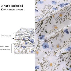 RUVANTI 100% Cotton Queen Sheets, Percale Queen Sheet Set, Sweet Pea 4 Piece Set, 16" Deep Pocket, Crisp & Cooling, Soft & Breathable, Fresh Feel, Durable Hotel-Style for Year-Round Comfort - Image 8