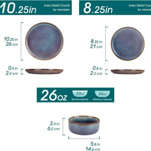 vancasso PLAYA Plates and Bowls Sets, 12 Pieces Grey-Blue Dinnerware Sets for Kitchen, Reactive Glaze Dishes Set for 4, Dishwasher and Microwave Safe - Image 2