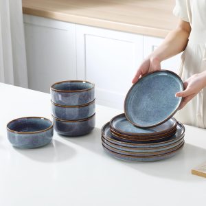 vancasso PLAYA Plates and Bowls Sets, 12 Pieces Grey-Blue Dinnerware Sets for Kitchen, Reactive Glaze Dishes Set for 4, Dishwasher and Microwave Safe - Image 5