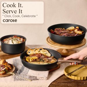 CAROTE 21pcs Pots and Pans Set Non Stick, Detachable Handle Cookware, Black Induction Compatible, Dishwasher & Oven Safe, Kitchen Organization, Cooking Set for Camping/RV/Traveling, House Warming Gift - Image 3