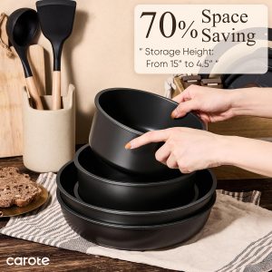 CAROTE 21pcs Pots and Pans Set Non Stick, Detachable Handle Cookware, Black Induction Compatible, Dishwasher & Oven Safe, Kitchen Organization, Cooking Set for Camping/RV/Traveling, House Warming Gift - Image 5