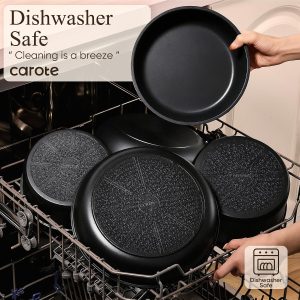 CAROTE 21pcs Pots and Pans Set Non Stick, Detachable Handle Cookware, Black Induction Compatible, Dishwasher & Oven Safe, Kitchen Organization, Cooking Set for Camping/RV/Traveling, House Warming Gift - Image 6